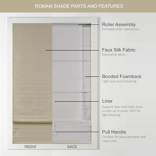 Madison Park Cordless Roman Shades-Fabric Privacy Panel Darkening Energy Efficient, Thermal Insulated Window Blind Treatment - Image 4