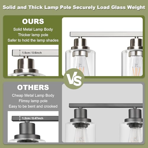 Image of Unicozin Modern Bathroom Light Fixtures, 5 Light Vanity Lights Over Mirror, Brushed Nickel Wall Lamp with Clear Glass for Living Room Cabinet Bedroom Porch