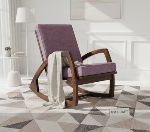 Image of Solid Sheesham Wood Rocking Chair for Living Room - Upholstered Relaxing Chair - Wooden Rocking Chair for Adults for Home Outdoor Indoor (Walnut, Nash)