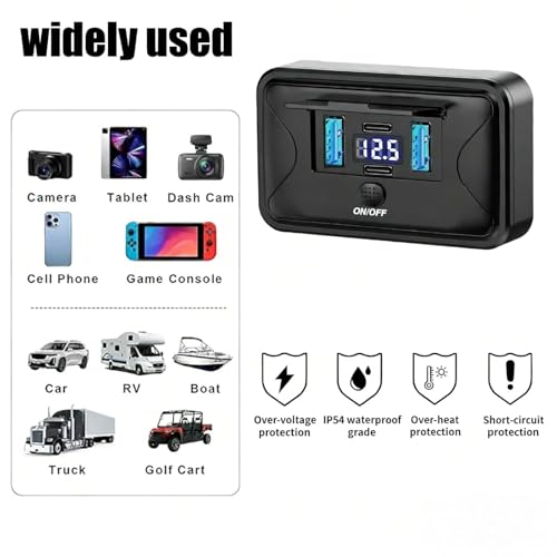 Intckwan Prise USB 12V 84W en Saillie 4 Ports Charge Rapide avec Voltmètre – vue 6
