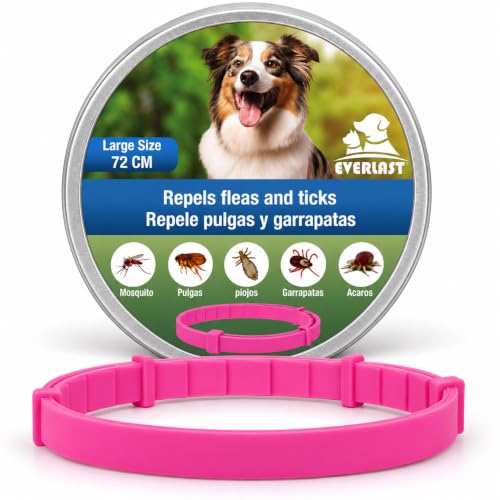 Tempotech Collar Antiparasitario para Perros Natural - Protección contra Pulgas, Garrapatas y Mosquitos hasta 8 Meses - Impermeable, Ajustable y Cómodo (1, Rosa, 72CM)