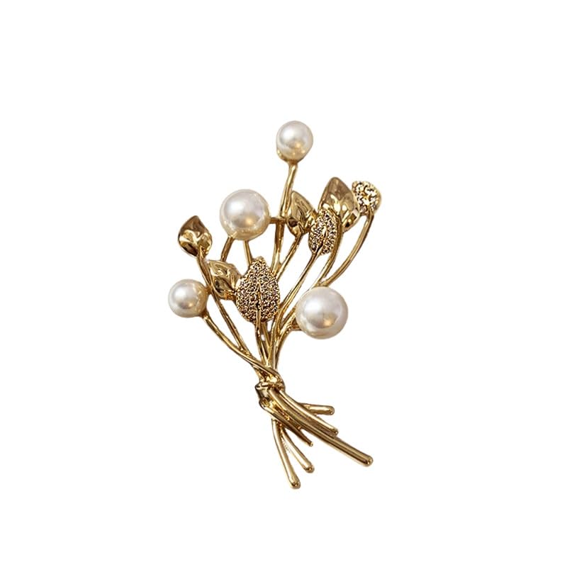 Ear Pearl Blossom Brooch Pin for Women Alloy Floral Corsage Clothing Accessory-image-44