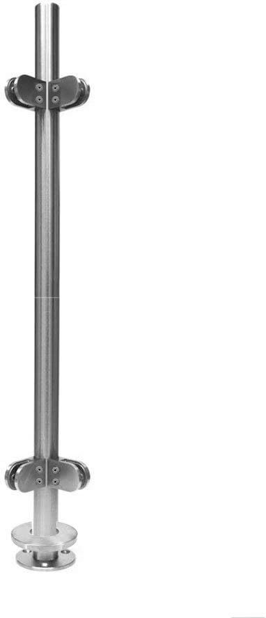 Stainless Steel 316 Grade Handrail Railing Systems [Custom-Made] 1-5/8"OD Round Right End Post with Round Glass Clamps for 3/8" or 1/2" Glass Thickness, 36" Height