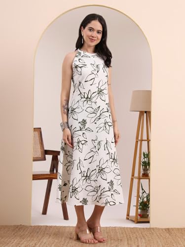 Image of Yash Gallery Women's primium Fabric Printed Midi Dress for Women & Girls