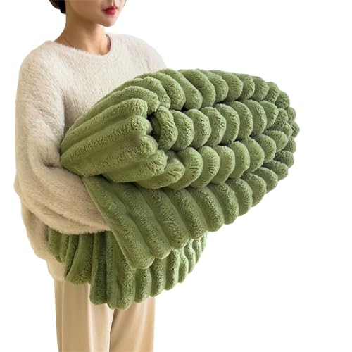 Baketron Kuscheldecke Kaninchen Plüsch Decke， Kunstpelz Fleece Decke，Flauschig Weich Dicke Kaninchen Decke für Bett Sofa Couch Schlafzimmer lässig Decke Tagesdecke Decke （Grün 200x230cm）