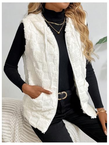 Verdusa Women's Fuzzy Fleece Vest Zip Up Sleeveless Hooded Jacket with Pockets4