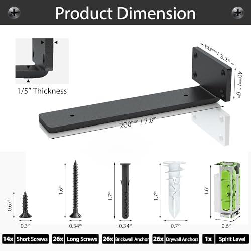6 Pack Floating Shelf Bracket 8 Inch, Heavy Duty Hidden L Brackets, DIY Rustic Industrial Shelf Brackets with Modern Iron Finish(Black) by Wildnut - Image 3