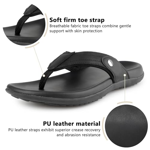 Image of TIESTRA Men's Heavy Duty Soft Summer Beach Sandals Sport Cushion Flip Flops - Arch Support & Comfort Casual Thong Slip On Indoor Outdoor | Durable Non-Slip Sole