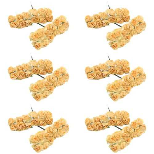 Alunsito Artificial Roses Fake Roses Craft Flowers, Mini Flowers for Crafts, Fake Flowers for Crafts, Paper Rose Decorations Mini Paper Flowers Fake Roses with Stem, 144pcs, 1.8cm, Champagne