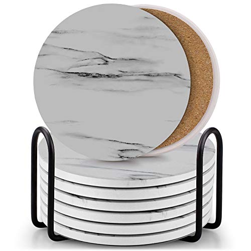 EAGMAK Grey Marble Coasters With Holder