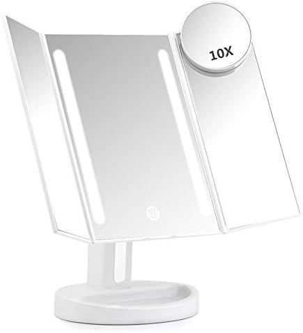 Artifi Lighted Vanity Makeup Mirror with 10x Magnifying Soft Led Light Illuminated for Beauty Cosmetic Shaving - Auto Off Dual Power Supply 180 Degree Rotation Portable Compact Travel Trifold Mirror