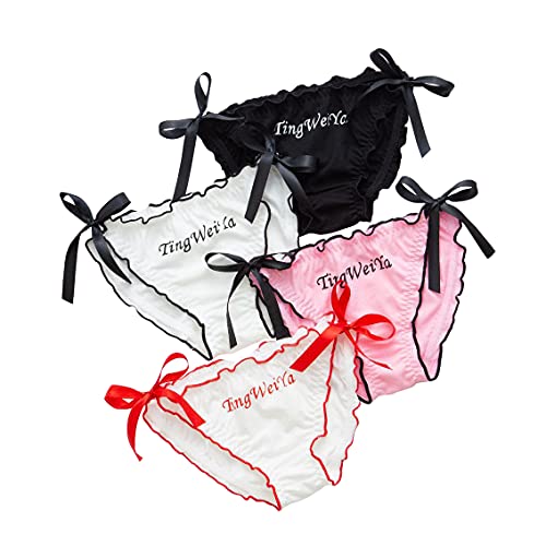 Ropa interior de algodón de las mujeres vendaje de baja altura bragas de las niñas anime lencería linda, Negro Pink White Red Edge White Black Edge, Talla única Cover