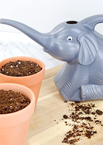 Cornucopia Elephant Watering Can W/Real Eyes, 2 Quart, Grey With Googly Eyes, Fully Functional Novelty Watering Can #TOP4