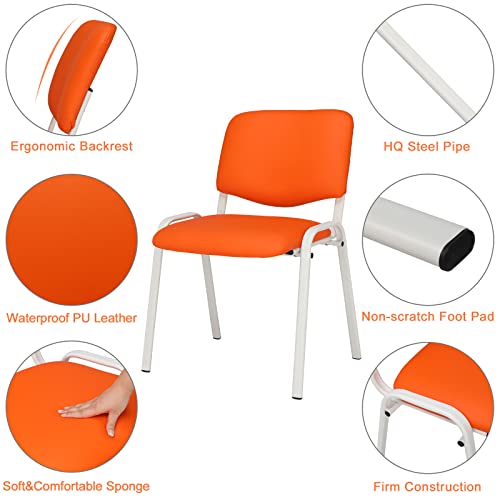 Image of VINGLI Orange 10-Pack PU Stackable Chairs Set for Waiting Room, Church, Conference, Office Guest & Reception, Meeting, Lobby - Simple & Space-Saving
