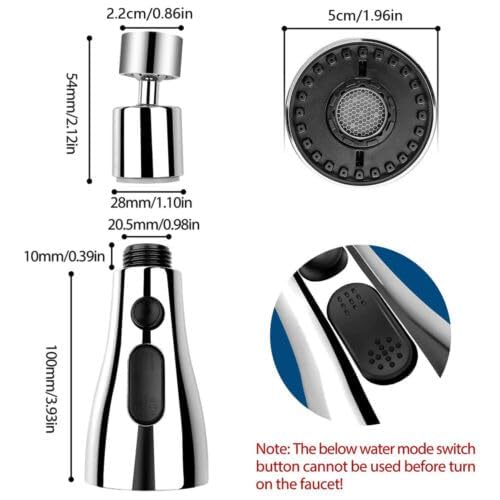 Image of Faucet Aerator with 3 Modes, 360 Rotating Tap Extender with Filter & 2 Adapters, Water Saving Kitchen & Bathroom Sink Attachment (Silver)