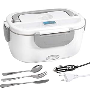 Elektrische lunchbox 3 in 1 voor auto kantoor 12V 24V 40W, voedselverwarmer warmhoudbox roestvrij staal voor eten 1.5L…