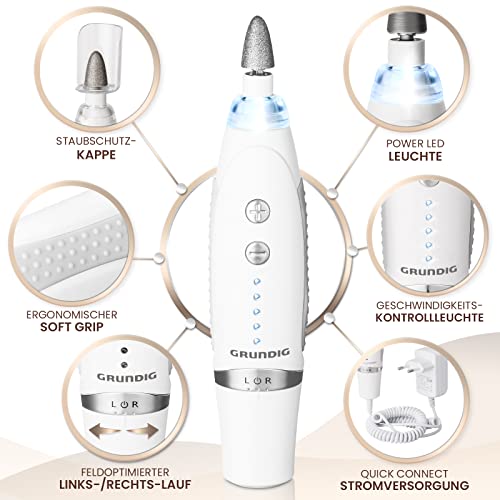 GRUNDIG Maniküre Set elektrisch - Schöne Nägel dank Power LED und 17tlg Saphir Zubehör Pediküre Fußpflege Set & Maniküre Set mit Zubehör Nachbestellmöglichkeit elektrische Nagelfeile (Maniküre Set V2)