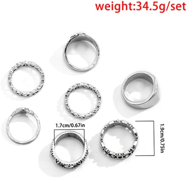 Vintage Gold Silver Punk Rings for Men Women,Cool Gothic Ring Set,Chunky Stackable Joint Knuckle Rings,Retro Skull Ace Malachite Rings Silver Gold image 7 of 7 B09TYMH3MT