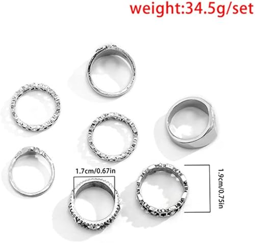 Vista 5 de Anillos punk vintage de oro y plata para hombres y mujeres, juego de anillos góticos geniales, anillos de nudillos apilables gruesos, anillos