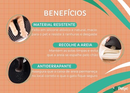 Tapete Coletor De Areia Higiênico Tamanho EXG 100x68 Preto PETYC Caixa de Areia Para Gatos Anti Suje