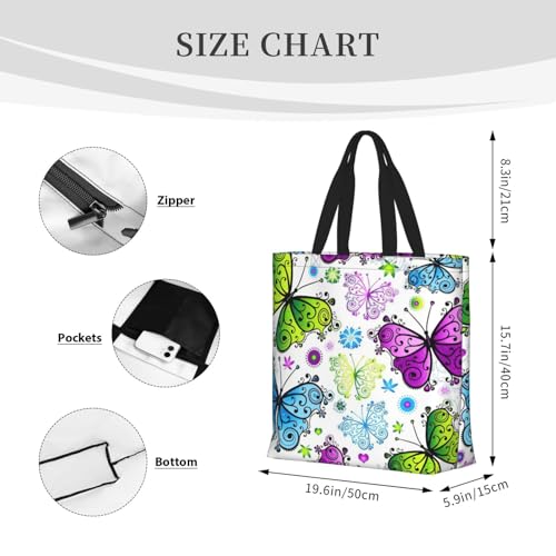 Spring Colorful Butterfly Print Women's Portable Tote Bag - Large Shopper for Beach,Travel,Gym | Summer Handbag4