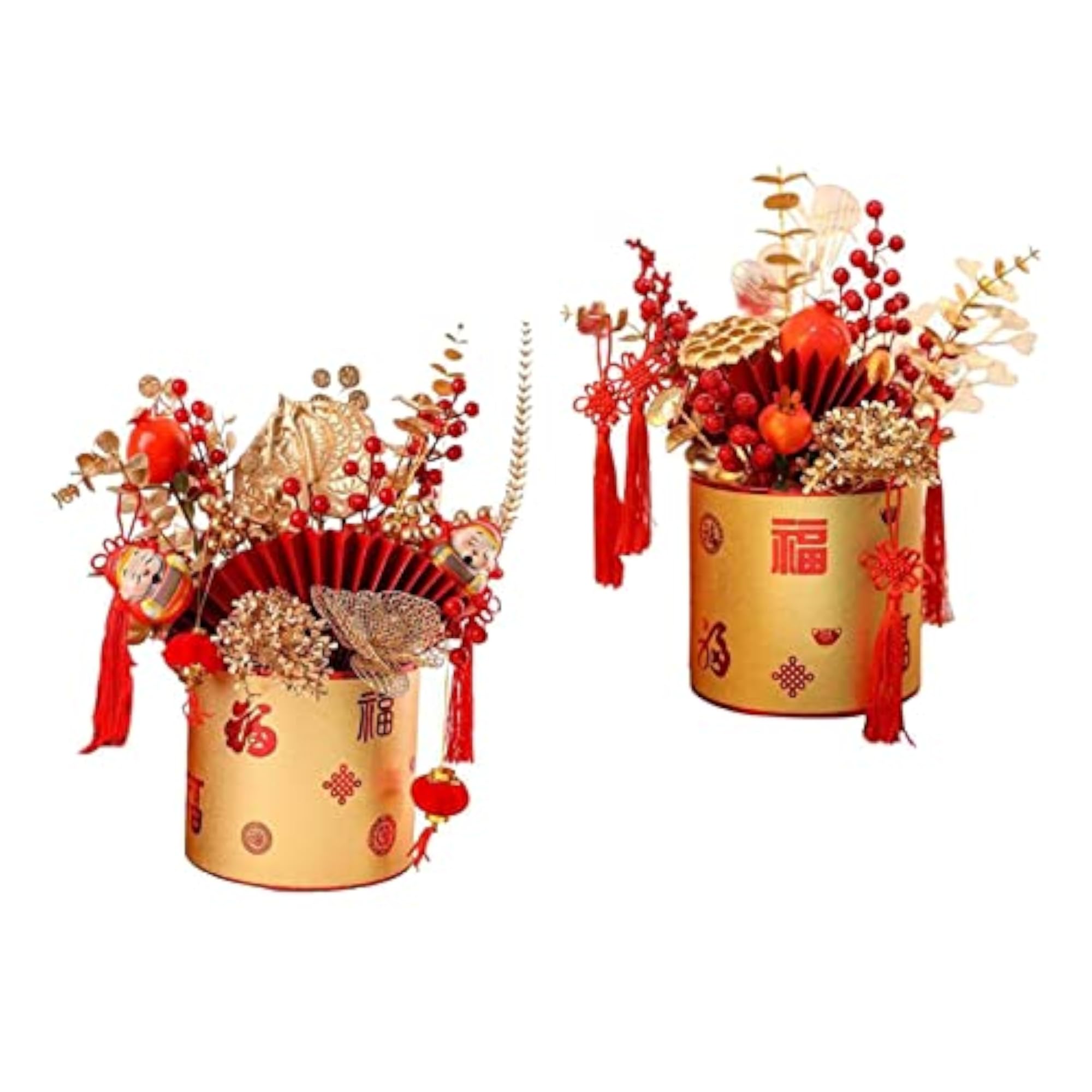 2X Simulation Red Berries Flowerpot Feng Shui Decoration