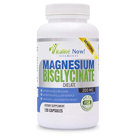 Magnesium Bisglycinate 200mg 100% Chelated - Max Absorption & Bioavailability, Fully Reacted & Buffered, No Laxative Effect - Sleep, Energy, Leg Cramps, Headaches - Non-GMO Cover