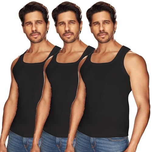 Image of sporto Macho Men's Vest | 100% Combed Cotton | U Neck Sleeveless Innerwear | Soft Hand Feel Comfort Fit | Good Absorbency | Everyday Wear | Color May Vary (Pack of 3)