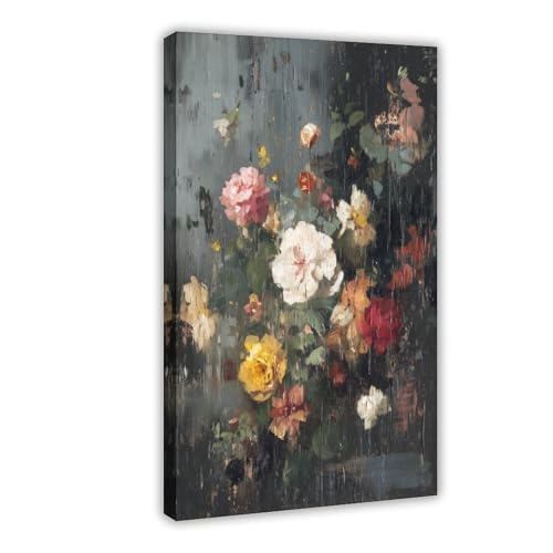 Moody Floral Still Life Wall Art Canvas Print, Textured Rose