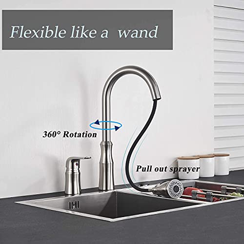 Oulantron 2 Hole Kitchen Faucet With Pull Out Sprayer Stainless Steel Brushed Nickel Kitchen Faucet High Arc Pull Out Kitchen Sink Faucet With Side Single Handle #TOP2