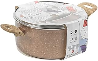 Non Stick Ceramic Induction Casserole Dish Stockpot Pot Soup Stew Pan Glass Lid (Rose Gold Marble, 24cm)