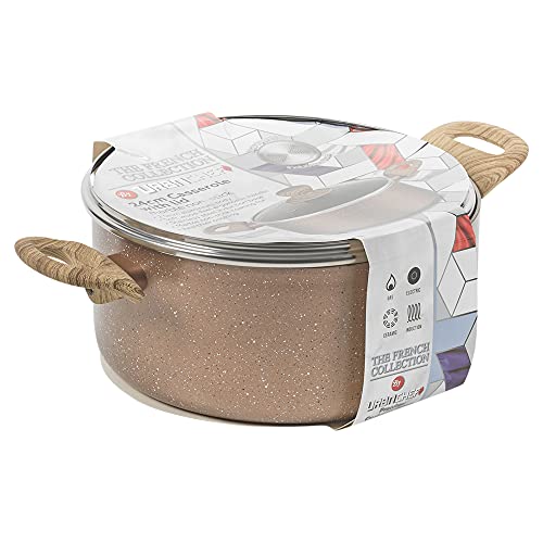 Non Stick Ceramic Induction Casserole Dish Stockpot Pot Soup Stew Pan Glass Lid (Rose Gold Marble, 24cm)