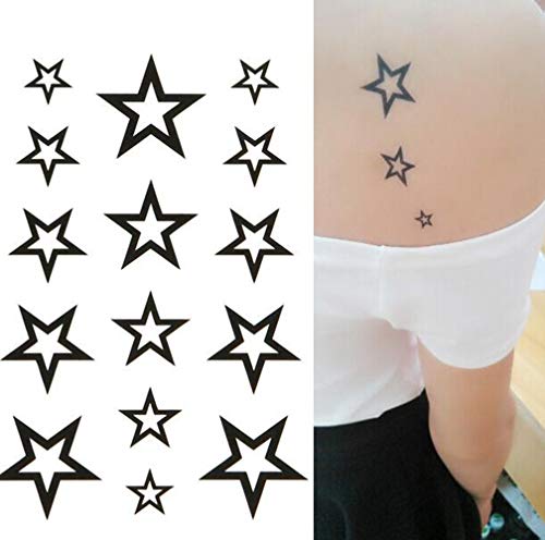 Yesallwas Cute Black Moon Sky Stars Temporary Tattoo For Women Body Kids 6 Sheet Waterproof Art Fake Tattoo Stickers #TOP1
