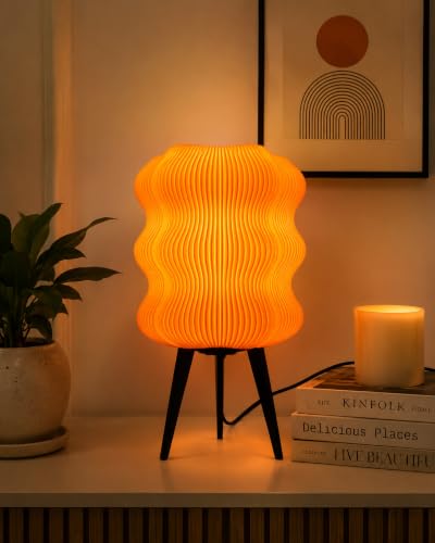 Image of Aura Table Lamp | Modern Decorative Bedside Lamp | PLA Material | Warm Ambient Lighting | Designer Night Lamp for Bedroom, Living Room & Home Decor (Orange Glow)