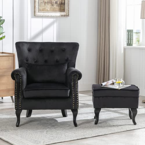 Sillón Plegable Terciopelo Negro miniatura 2