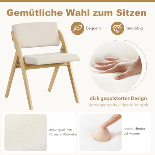 COSTWAY Zestaw 2 krzeseł do jadalni, składane krzesło kuchenne z gumowymi drewnianymi nogami, tapicerowane siedzisko i oparcie, składane krzesło pomocnicze, przenośne krzesło biurowe do jadalni, biura