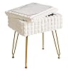 Ibuyke rectangle vanity chair with storage space footrest footstool ottoman vanity stool dressing table chair with anti slip feet for makeup room bedroom square grid pattern white wbd004w  urban country home decor