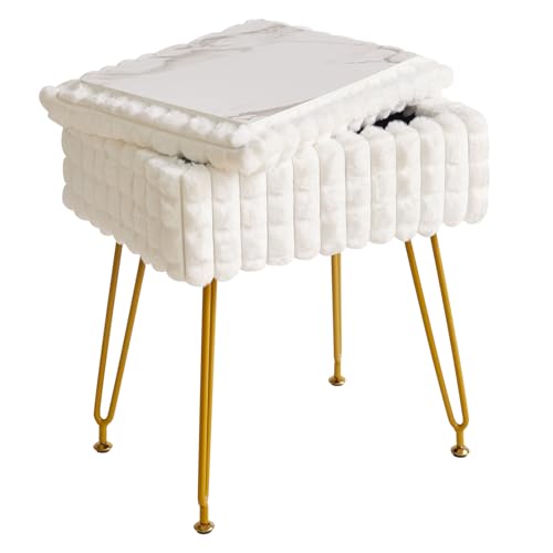 IBUYKE Rectangle Stool Chair with Storage Space, Footrest Footstool Ottoman, Small Side Table, with 4 Metal Legs, with Anti-Slip Feet, for Makeup Room, Bedroom, Square Grid Pattern, White WBD004W by IBUYKE - Image 2