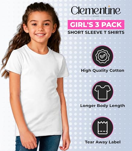 Clementine Big Girls' Everyday Crew Neck Tee Shirt Assorted 3 Pack, Black/Black/White,Small2