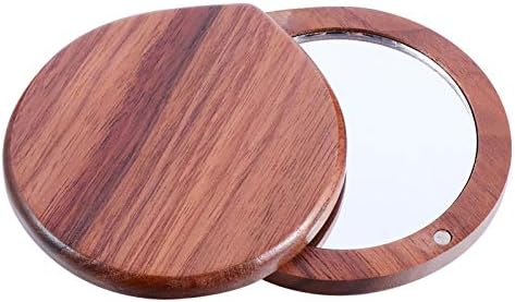 Lurrose Wooden Compact Mirror Portable Makeup Mirror Pocket Mirror Handheld Travel Mirror for Purses