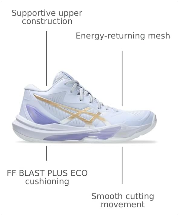 ASICS Women's Sky Elite FlyteFoam Mid Top 3 Volleyball Shoes, 8.5, Blue Fade/Champagne by ASICS - Image 3
