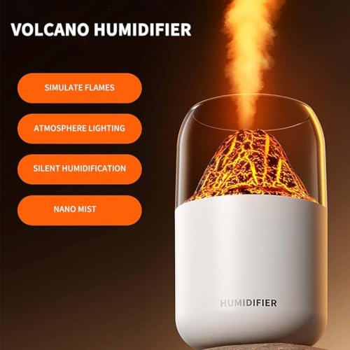 Image of STARQ Volcano Flame Aroma Humidifier with LED Night Light, Cool Mist Diffuser, USB Powered, Portable Air Purifier for Home, Office & Bedroom, White