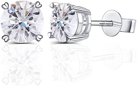 DovEggs Solid 14K White Gold Screw Back 2ct 6.5mm G-H-I color Heart Arrows Cut Moissanite Stud Earring for Women