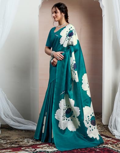 Image of SIRIL Women's Cotton Printed Saree With Unstitched Blouse Piece