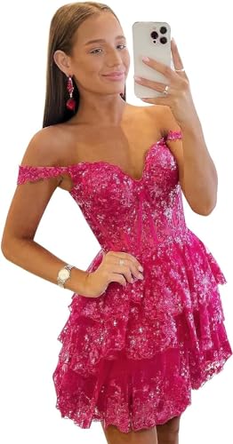 Off The Shoulder Homecoming Dresses for Teens 2025 Sparkly Prom Dress Short Tulle Cocktail Gown