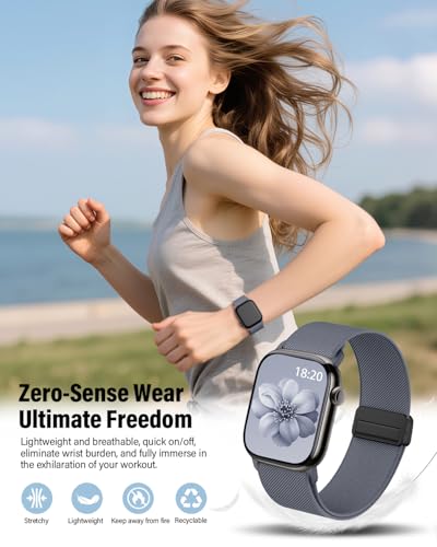 Image of Stretchy Band Compatible with Apple Watch Bands 40mm 38mm 41mm 42mm 44mm 45mm 46mm 49mm Women Men,Strong Magnetic Clasp Elastic Sport Strap for iWatch Series 11 10 9 8 7 6 5 4 3 2 1 Ultra SE /Blue Gray