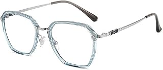 Large Frame TR Frame Computer Readers Anti-Blue Light Flat Glasses Polygonal Glasses UV Protection for Women and Men (Color : Blue-Silver, Size : +350)