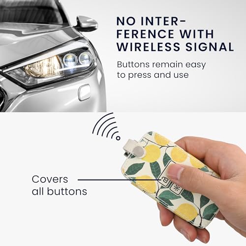 kwmobile Key Cover Compatible with Renault 4 Button Car Key Smart Key (only Keyless Go) - Faux Leather - Lemons Yellow/Green/Beige - Image 2