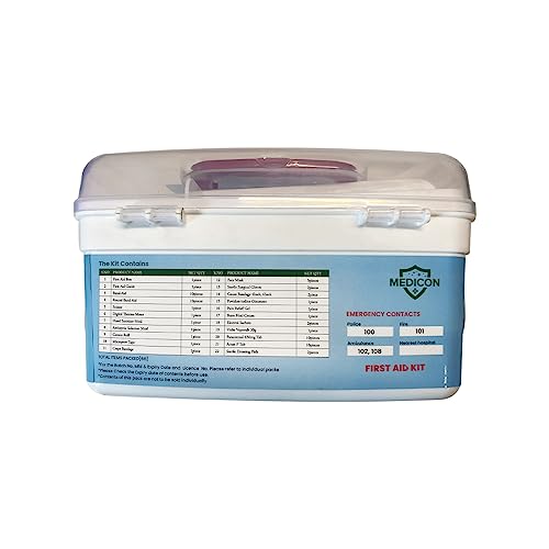 Image of MEDICON First Aid Kit - 22 Items - Total 65 Piece - for Car, Home, Outdoors, Sports, Camping, Hiking or Office | Red Case Fully Packed with Emergency Supplies