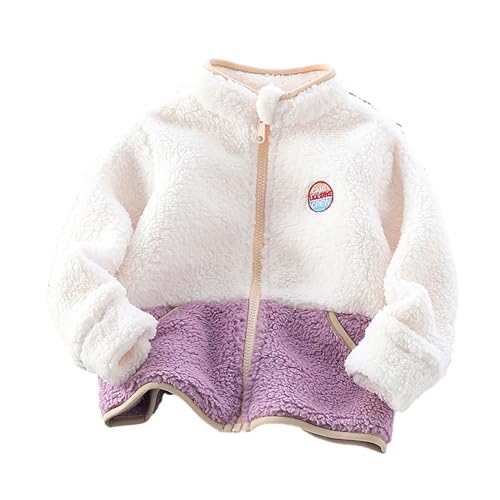 Kids Girls Polar Sherpa Fleece Full-Zip Jacket Fall Thicken Outerwear Fall Winter Warm Coats Color Block Puffer